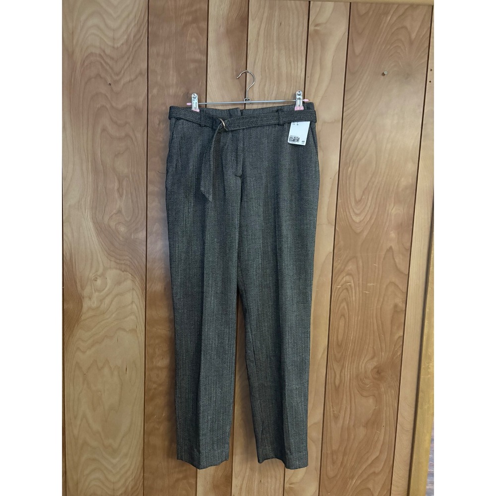 HM Women Black White‎ Herringbone Belted Ankle Pants Trousers Size 6 NEW
